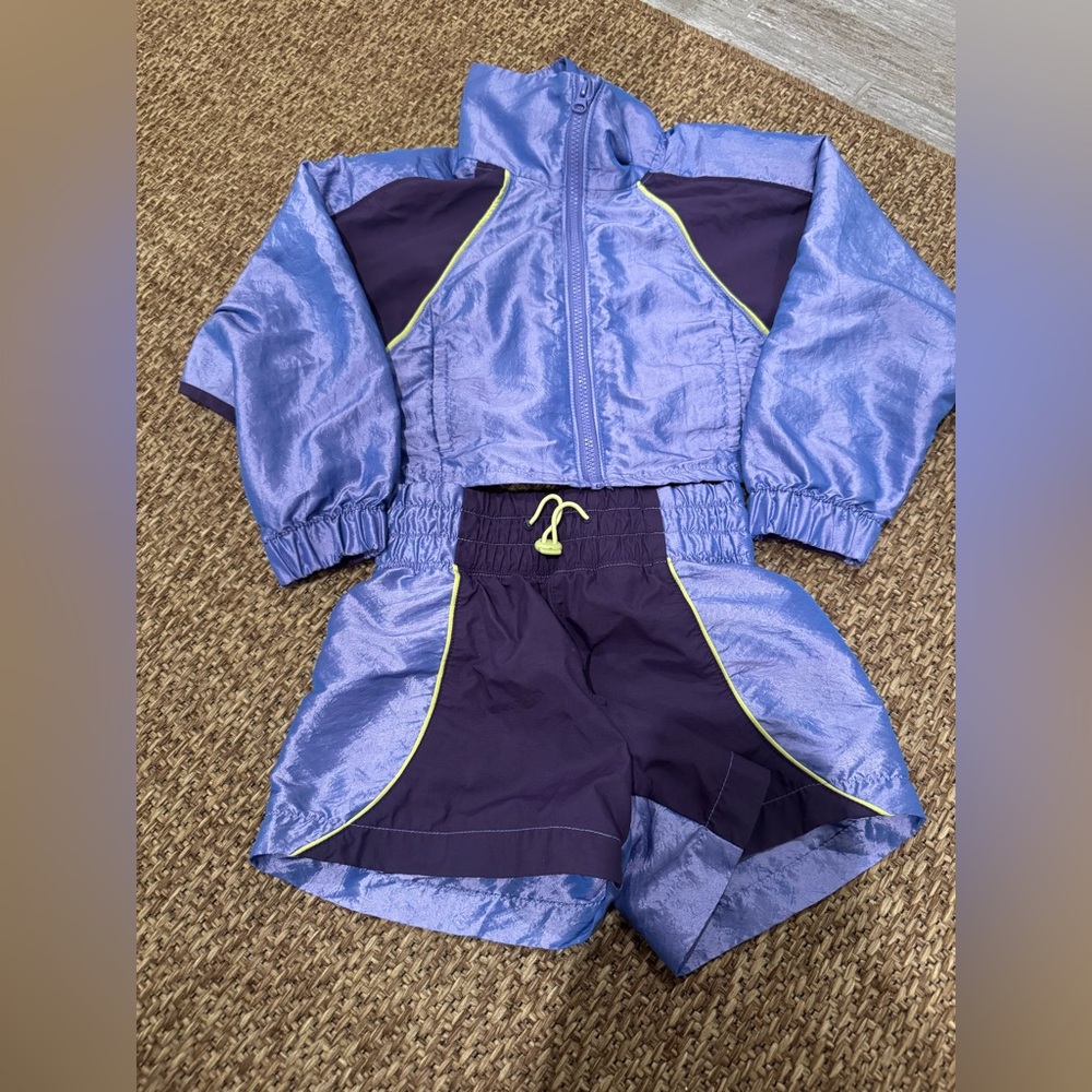 KIDS GIRLS OLD NAVY SHORT SET ATHLETIC WEAR JACKET ZIP UP PURPLE